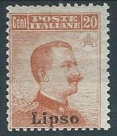 1917 EGEO LIPSO EFFIGIE 20 CENT MH * - W090 - Aegean (Lipso)