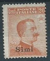 1917 EGEO SIMI EFFIGIE 20 CENT MH * - W116 - Egeo (Simi)