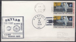 USA 1974 NASA Project Skylab Black Postmark, First Man On The Moon Stamp - Storia Postale