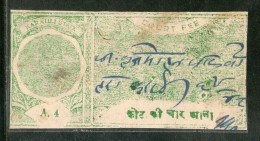 India Fiscal Karauli State 4 As King Type 20 KM 365 Revenue Stamp # 3529 Court Fee - Altri & Non Classificati