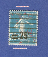 1926 / 1927  N° 217  SEMEUSE FOND PLEIN SURCHARGES OBLITÉRÉ DOS CHARNIÈRE 4.00 € ++ - Usati