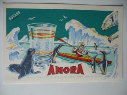 BUVARD AMORA Esquimau KAYAK. Années 50. TRES BON ETAT  Verre Givre Et Or, OURS, PHOQUE, PINGOUIN, - Mosterd