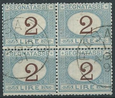 1870-74 REGNO USATO SEGNATASSE 2 LIRE QUARTINA - W141-2 - Portomarken