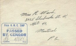 Canada 1944 HMC Ship Passed By Censor Unfranked Naval Cover - Briefe U. Dokumente