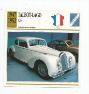 Fiche Illustrée , Automobile , Voitures De Grand Tourisme , Edito-service , France , 1947/1952 , Talbot-Lago , T26 - Voitures