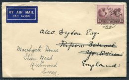 1934 Australia Redirected Airmail Cover Rippon School Richmond Surrey Victorian & Melbourne Centenary Kangaroo Vigne - Storia Postale