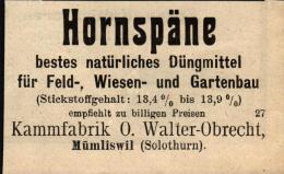 Original Werbung - 1911 - Hornspäne , Kammfabrik O. Walter-Obrecht , Mümliswil B. Solothurn , Mümliswil-Ramiswil !!! - Mümliswil-Ramiswil