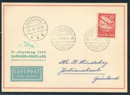 1949 (August 19th) Greenland Denmark Copenhagen Gronlands Styrelse Julianehaab Experimental 9th SAS Flight Card - Lettres & Documents