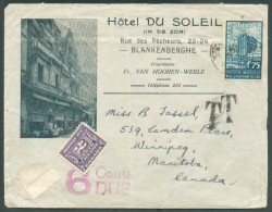 1Fr.75 Exposition Universelle De Bruxelles Obl. Sc BLANKENBERGHE  Sur Lettre Illustrée  (Hôtel Du Soleil Van Hooren-Wer - Autres & Non Classés