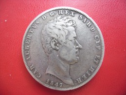 ECU De 5 Lire ITALIA Sardigna De 1847 GENOVA Argent @ Poids 25 Gr. Silver 90% Et 37 Mm @ CARLO ALBERTO Italie Sardaigne - Piémont-Sardaigne-Savoie Italienne