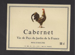 Etiquette De Vin De Pays Du Jardin De La France - Cabernet  100 Cl -  Thème Oiseaux, Coq - UPV à 86170 - Roosters