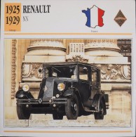 FICHE TECHNIQUE ILLUSTREE De VOITURE AUTOMOBILE ANCIENNE - RENAULT NN De 1928 - Parfait Etat - - Coches