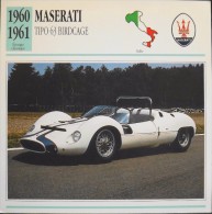 FICHE TECHNIQUE ILLUSTREE De VOITURE AUTOMOBILE ANCIENNE - MASERATI TIPO 63 BIRDCAGE De 1961 - En Parfait Etat - - Autos