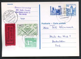 BERLIN P123 II Postkarte EILSENDUNG Halle-Badersleben 30.07.1990 - Postcards - Used