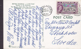 Bahamas PPC British Colonial - A Gill Hotel NASSAU 1959 STOCKHOLM Sweden 8d. QEII Paradise Beach Stamp (2 Scans) - 1859-1963 Crown Colony