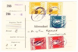 GRÖNLAND - R-Paketkarte Für 2 Pakete Mit Senkrechtes Paar 1 Krone + 20 Ore Und 1 X 10 Ore Alle Thiele Druck. Mit Attest - Spoorwegzegels