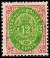 1876-1879. Bi-coloured. 12 C. Lilac/yellow-green. Normal Frame. Perf. 14x13½. Variety. (Michel: 12 Ib (AFA 12x)) - JF128 - Danish West Indies