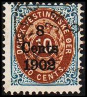 1902. Surcharge. Copenhagen Surcharge. 8 Cents 1902 On 10 C. Blue/brown. Normal Frame.  (Michel: 26 I) - JF128173 - Danish West Indies