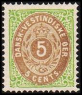 1876-1879. Bi-coloured. 5 C. Green/gray. Normal Frame. Perf. 14x13½. Third Print. Variety. (Michel: 10 I) - JF128226 - Dänisch-Westindien