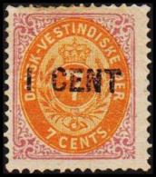 1887. Surcharge. 1 CENT On 7 C. Red Lilac/dull Yellow. Second Print.  Normal Frame. Per... (Michel: 14 Ib) - JF128205 - Dänisch-Westindien