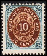 1896-1906. Bi-coloured. 10 C. Blue/brown. Normal Frame. Perf. 12 3/4. 8th Print. (Michel: 20 I) - JF128270 - Dänisch-Westindien