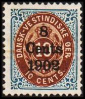 1902. Surcharge. Copenhagen Surcharge. 8 Cents 1902 On 10 C. Blue/brown. Normal Frame. ... (Michel: 26 I (AFA 21w)) - JF - Danish West Indies