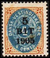 1905. Surcharge. 5 BIT On 4 C. Brown/blue Inverted Frame. (Michel: 38 II) - JF128191 - Danish West Indies