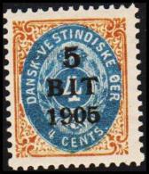 1905. Surcharge. 5 BIT On 4 C. Brown/blue Inverted Frame. Position 98. (Michel: 38 II) - JF128192 - Danish West Indies