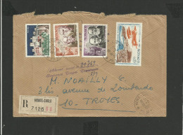 Enveloppe Recommandée Monaco 1969 Cachet D´arrivée En Lettres Italiques "absent, Avisé Le...instance TROYES CHARTREUSE" - Cartas & Documentos