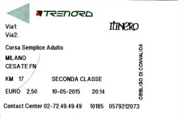 Italy , Milano - Cesate   , Railway  Ticket , 2015 - Europa