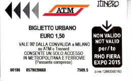 Italy , Milano   ,EXPO 2015 ,  Metro  Ticket  , 2015 - Europe