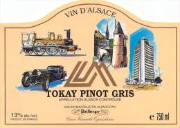 03427 "CAVE VINICOLE EQUISHEIM - TOKAY PINOT GRIS". ORIGINAL LABEL WITH TRAIN . ETICHETTA ORIGINALE CON TRENO. - Trains