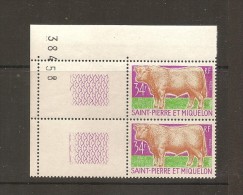 Bloc De 2 Timbres Bord De Feuille Avec N° De Feuille élevage Race Charolais - Ungebraucht