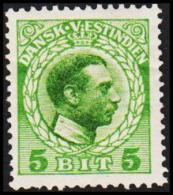 1915-1916. Chr. X. 5 Bit Green. Variety. (Michel: 49) - JF128288 - Dänisch-Westindien
