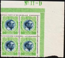 1915-1916. Chr. X. 20 Bit Blue/green. 4-Block With All 4 Stamps Never Hinged. Margin No... (Michel: 52) - JF128376 - Dänisch-Westindien