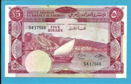 YEMEN DEMOCRATIC REPUBLIC - 5 DINARS -  ND ( 1965 ) - P 4b -  Sign. 2 - South Arabian Currency Authority - 2 Scans - Yémen