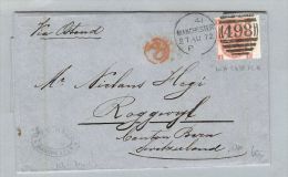 Grossbritannien 1872-09-27 Brief Mi#24BR Pl8 Nach Roggwyl CH - Ohne Zuordnung