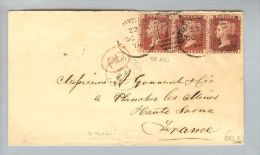 Grossbritannien 1874-10-07 Mi#16 Pl 140 3er Streifen Brief>France - Brieven En Documenten