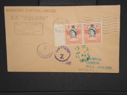 GRANDE BRETAGNE-Enveloppe De Kingston Pour Londres Taxée, Par Bateau " Sunjarv"  1959  Aff Plaisant à Voir  P6243 - Jamaica (...-1961)