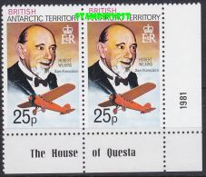 British Antarctic Territory  1981 25p Value (pair) Perf. 12 Hubert Wilkins "San Francisco" ** Mnh (22419) - Nuovi