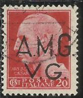 VENEZIA GIULIA 1945 - 1947 TRIESTE AMGVG AMG VG POSTA ORDINARIA CENT. 20 (II) FIL. RUOTA WHEEL USATO USED OBLITERE´ - Oblitérés