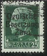 ZARA OCCUPAZIONE TEDESCA GERMAN OCCUPATION 1943 SOPRASTAMPATO D´ITALIA ITALY OVERPRINTED CENT. 25 USATO USED OBLITERE´ - Duitse Bez.: Zara