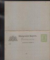German States/Bayern - Stationery Postcard With Paid Answer Unused 1884/88 -P31/01,3pf,light Green,gray Carton - 2/scans - Other & Unclassified