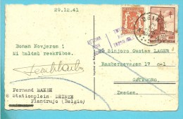 419+520 Op Kaart Met Stempel DEINZE Op 29/12/1941 Naar Zweden, Stempel RETOUR NON ADMIS / TERUG NIET TOEGELATEN - Guerre 40-45 (Lettres & Documents)