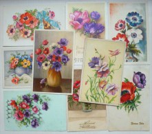 CPA Lot 9x Litho Illustrateur Divers THEME FLEURS Fleur Anemone Anemones Voir Photos - Colecciones Y Lotes