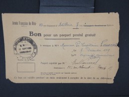 FRANCE-Bon Pour Paquet Postal Gratuit De L 'Armée Française Du Rhin En 1929 Du 25éme Régiment D'artillerie   P6521 - Militaire Stempels Vanaf 1900 (buiten De Oorlog)