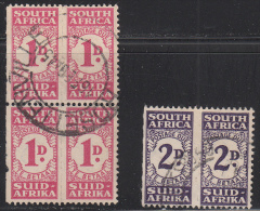 South Africa 1943-44 Postage Due, Cancelled, Sc# , SG D31 (x2) Pairs, D32a, Pair - Impuestos