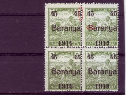 HARVESTERS-OVERPRINT-45-BLOCK OF FOUR-BARANYA-VARIETY-YUGOSLAVIA-SERBIA-HUNGARY-1919 - Baranya