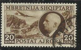 ALBANIA 1939 POSTA AEREA AIR MAIL RE VITTORIO EMANUELE III KING 20 Q USATO USED OBLITERE´ - Albanië