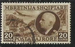 ALBANIA 1939 POSTA AEREA AIR MAIL RE VITTORIO EMANUELE III KING 20 Q USATO USED OBLITERE´ - Albanië